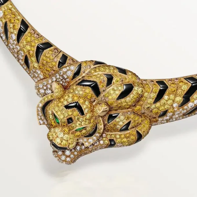 Faune Et Flore De Cartier Halskette, gelbe, orangefarbene und braune Diamanten, pavé-gefasst