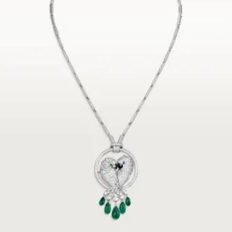 Halskette „Faune et Flore de Cartier“, Smaragd-Tropfen, pavé-gefasst