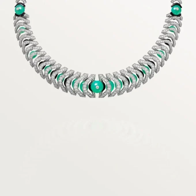 Halskette „Geometrie & Contrastes“, Chrysopras, Pavé