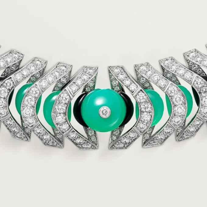 Halskette „Geometrie & Contrastes“, Chrysopras, Pavé