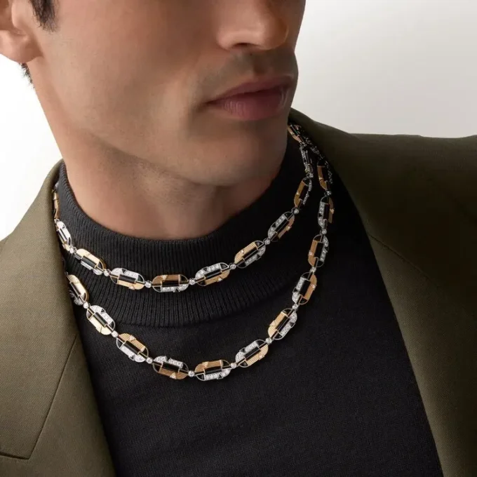 Halskette „Geometrie & Contrastes“, Onyx, vielseitig tragbar, pavé-gefasst