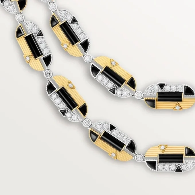 Halskette „Geometrie & Contrastes“, Onyx, vielseitig tragbar, pavé-gefasst