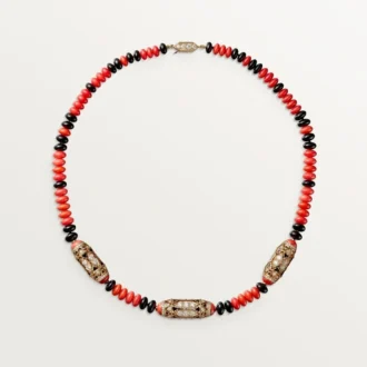 Haute Joaillerie-Halskette – Roségold, Koralle, Onyx, schwarzer Lack, Diamanten – Cartier