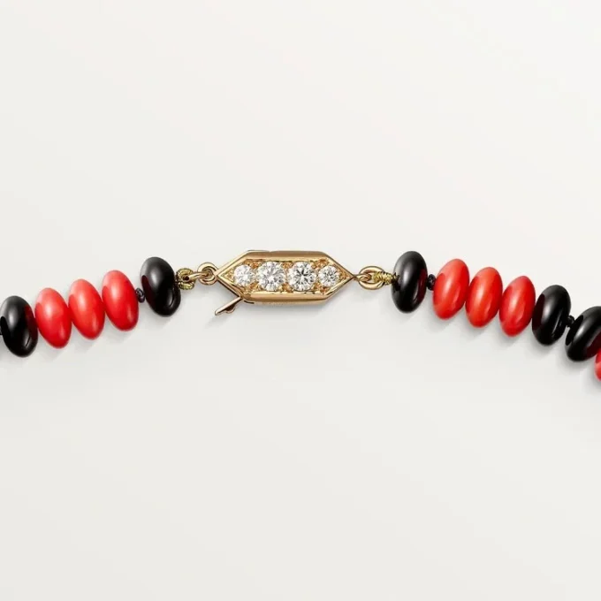 Haute Joaillerie-Halskette – Roségold, Koralle, Onyx, schwarzer Lack, Diamanten – Cartier