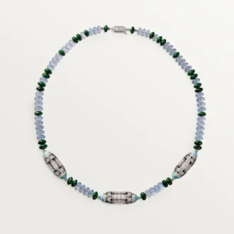 Haute Joaillerie-Halskette – Weißgold, Chalcedon, Skarn, Türkis, schwarzer Lack, Diamanten – Cartier