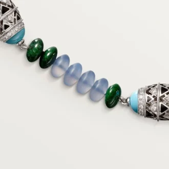 Haute Joaillerie-Halskette – Weißgold, Chalcedon, Skarn, Türkis, schwarzer Lack, Diamanten – Cartier