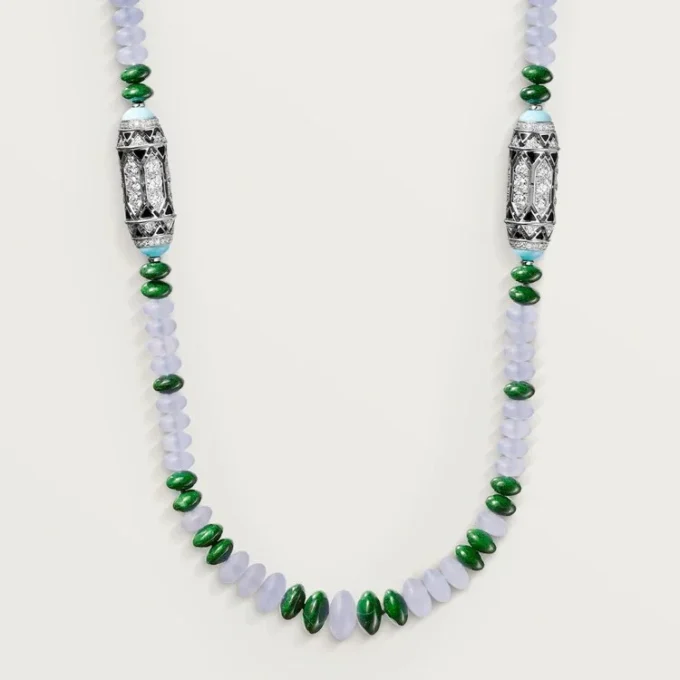 Haute Joaillerie-Halskette – Weißgold, Chalcedon, Skarn, Türkis, schwarzer Lack, Diamanten – Cartier