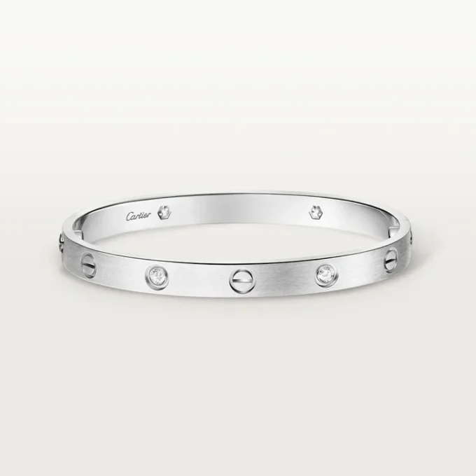 Love-Armband, klassisches Modell, gebürstet, 4 Diamanten