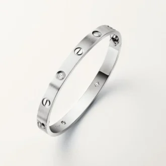 Love-Armband, klassisches Modell, gebürstet, 4 Diamanten