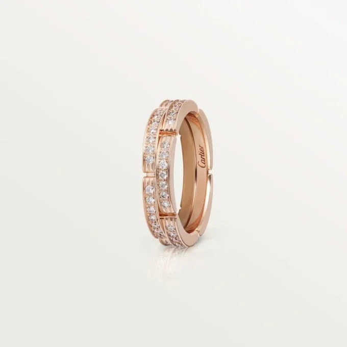 Maillon Panthere Dünner Ehering, 2 Reihen mit halbem Diamantpavé – Roségold, Diamanten – Cartier