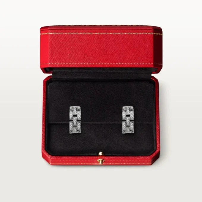 Maillon Panthere Ohrringe, 3 Reihen mit Diamantpavé – Weißgold, Diamanten – Cartier