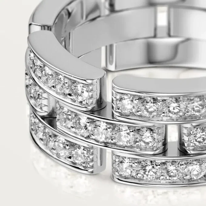 Maillon Panthere Ring, 3 Reihen mit Halbdiamanten – Weißgold, Diamanten – Cartier