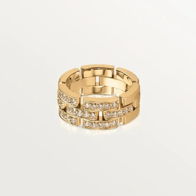 Maillon Panthere Ring, 3 Reihen mit halbem Diamantpavé – Gelbgold, Diamanten – Cartier