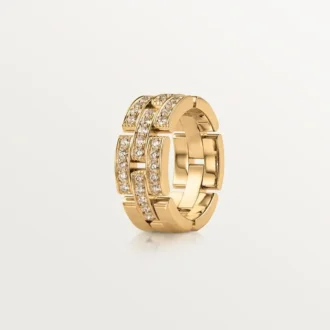 Maillon Panthere Ring, 3 Reihen mit halbem Diamantpavé – Gelbgold, Diamanten – Cartier