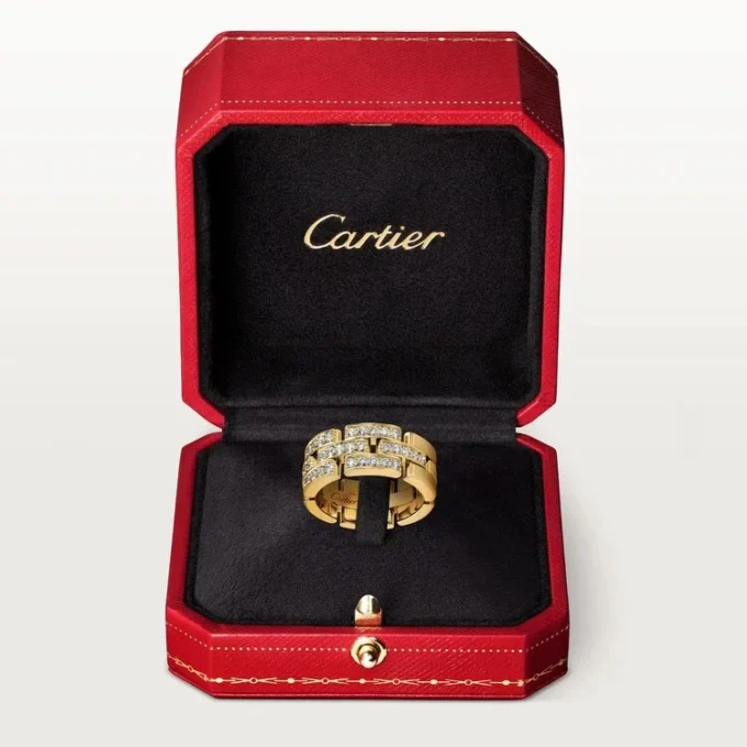 Maillon Panthere Ring, 3 Reihen mit halbem Diamantpavé – Gelbgold, Diamanten – Cartier