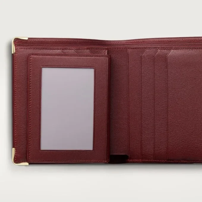 Mehrfach-Geldbörse, Must de Cartier – Burgunderrotes Kalbsleder, goldene Oberfläche – Cartier