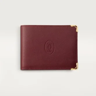 Münzfach/Banknotenfächer/burgunderrotes Kalbsleder, goldene Oberfläche – Cartier