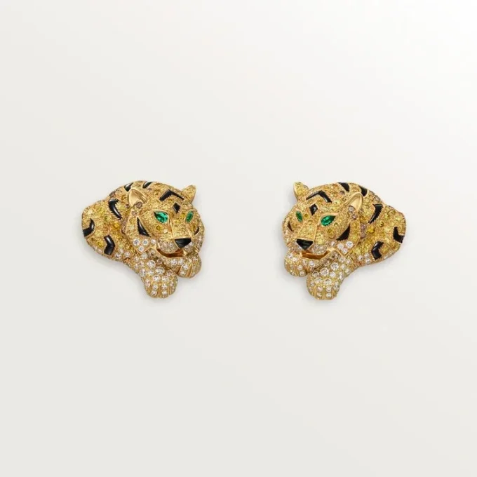 Ohrringe „Faune Et Flore De Cartier“, gelbe, orangefarbene und braune Diamanten, pavé-gefasst