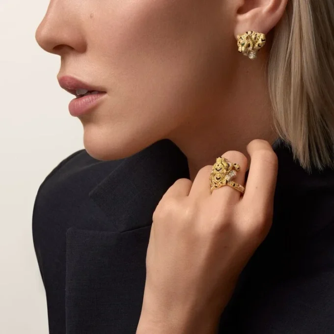 Ohrringe „Faune Et Flore De Cartier“, gelbe, orangefarbene und braune Diamanten, pavé-gefasst