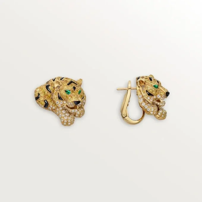 Ohrringe „Faune Et Flore De Cartier“, gelbe, orangefarbene und braune Diamanten, pavé-gefasst