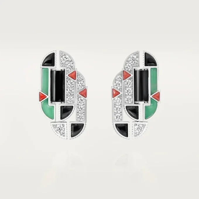 Ohrringe „Geometrie & Contrastes“, Chrysopras, Pavé