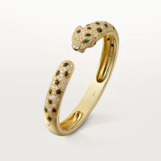 Panthere De Cartier Armband, mittleres Modell, halb pavé-besetzt
