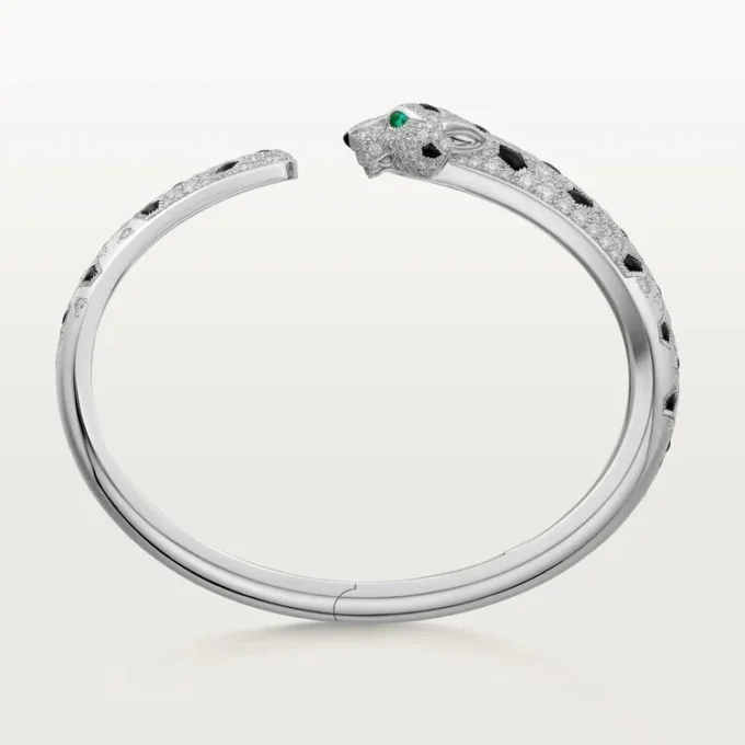 Panthere De Cartier Armband, mittleres Modell, halb pavé-besetzt