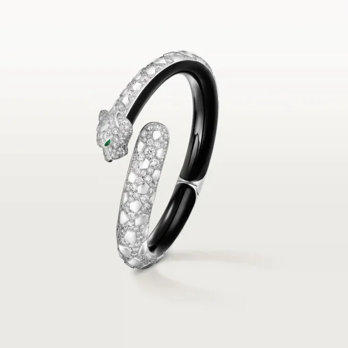 Panthere De Cartier Armband, schwarzer Lack, pavé-besetzt
