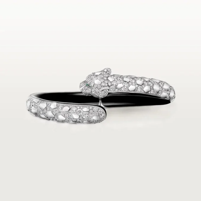 Panthere De Cartier Armband, schwarzer Lack, pavé-besetzt