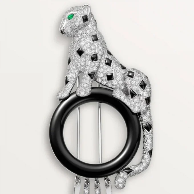 Panthere De Cartier Brosche – Weißgold, Smaragde, Onyx, Diamanten – Cartier