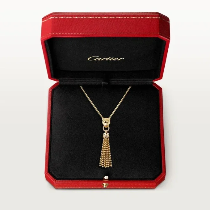 Panthere De Cartier Halskette – Gelbgold, schwarzer Lack, Tsavorit-Granate, Onyx, Diamanten – Cartier