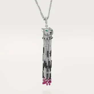 Panthere De Cartier Lange Halskette, Rubin, vielseitig tragbar, großes Modell, pavé-gefasst