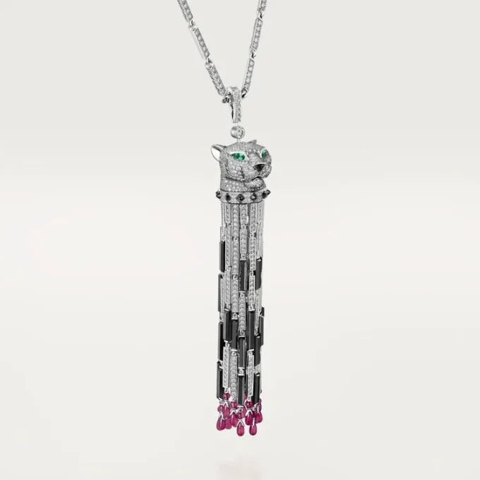 Panthere De Cartier Lange Halskette, Rubin, vielseitig tragbar, großes Modell, pavé-gefasst
