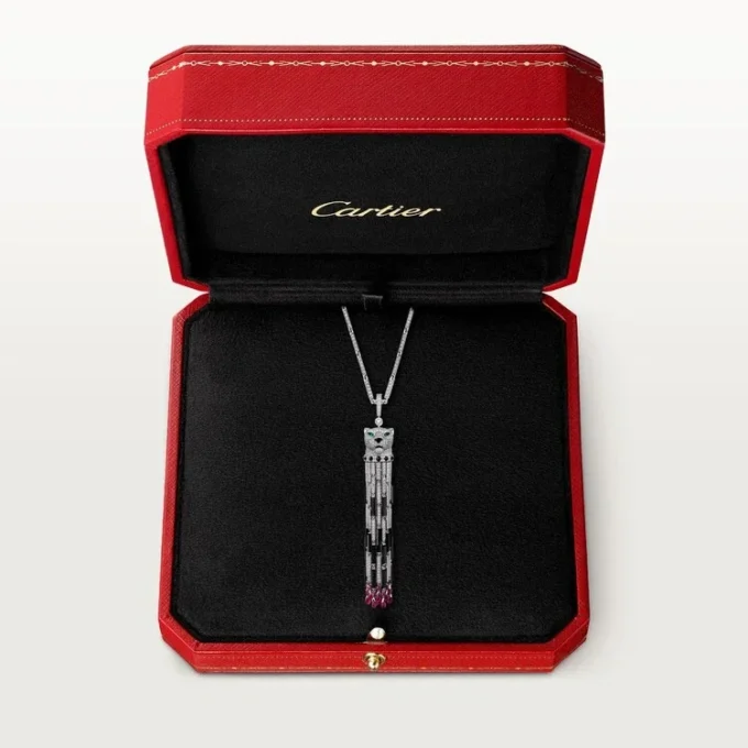Panthere De Cartier Lange Halskette, Rubin, vielseitig tragbar, großes Modell, pavé-gefasst