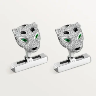 Panthere De Cartier Manschettenknöpfe – Rhodiniertes Weißgold, Diamanten, Smaragde, Onyx – Cartier