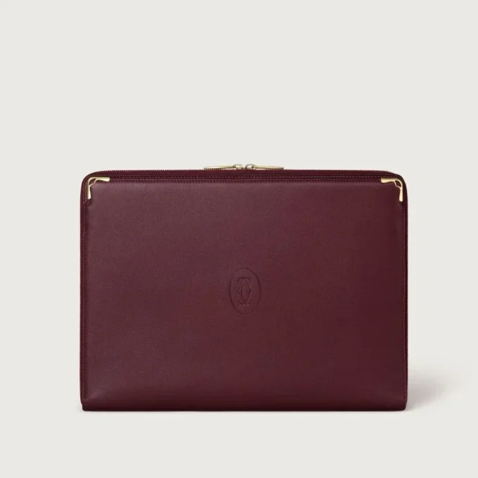 Portfolio, Must de Cartier – Burgunderfarbenes Kalbsleder, goldene Oberfläche – Cartier