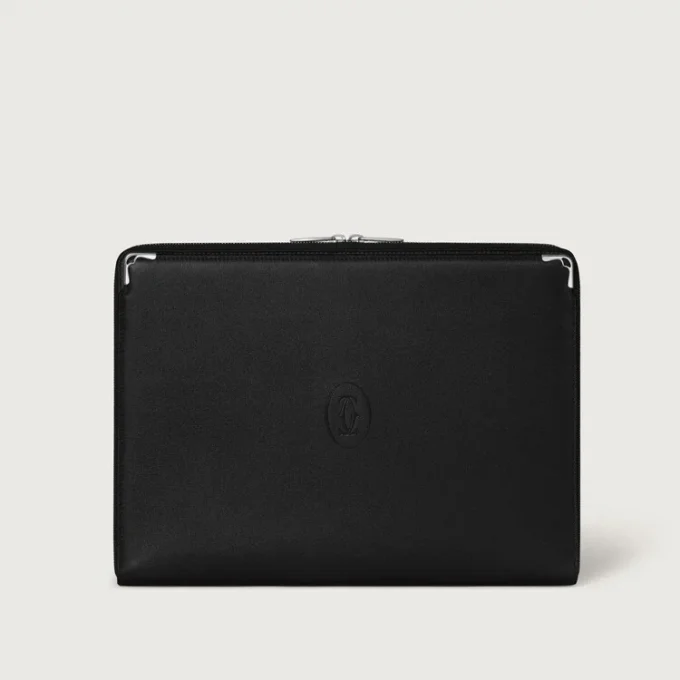 Portfolio, Must de Cartier – Schwarzes Kalbsleder, Palladium-Finish – Cartier