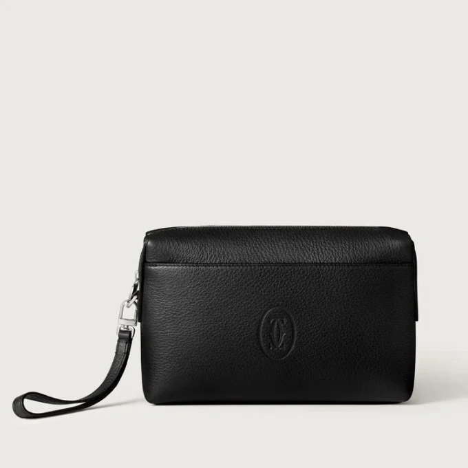 Quadratische Tasche, Must de Cartier – Schwarzes Kalbsleder, Palladium-Finish – Cartier