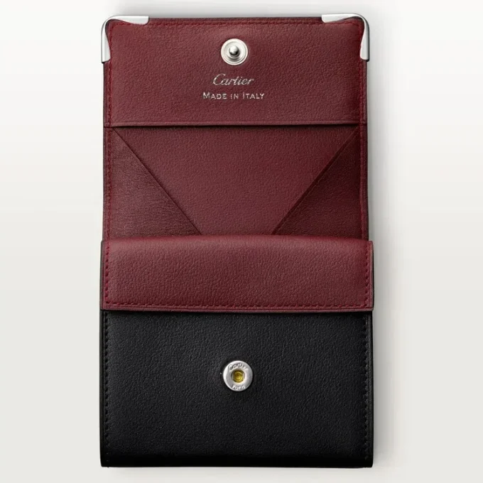 Quadratisches Portemonnaie, Must de Cartier – Schwarzes Kalbsleder, Edelstahl-Finish – Cartier