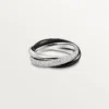 Trinity-Ring, Keramik, kleines Modell, halb pavé-besetzt