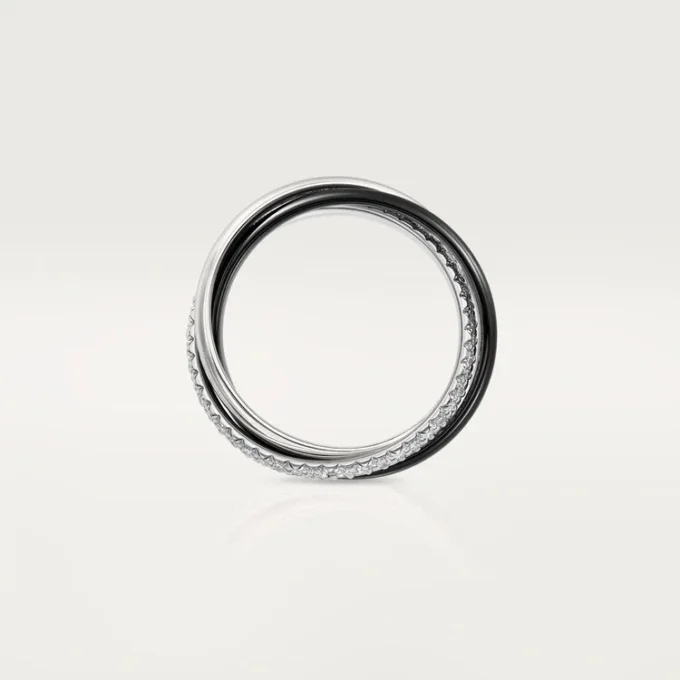 Trinity-Ring, Keramik, kleines Modell, halb pavé-besetzt