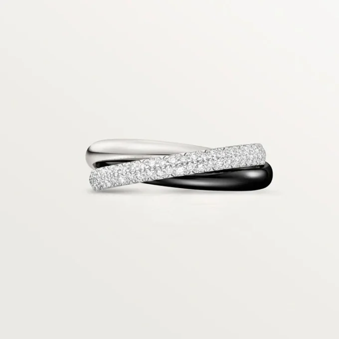 Trinity-Ring, Keramik, kleines Modell, halb pavé-besetzt