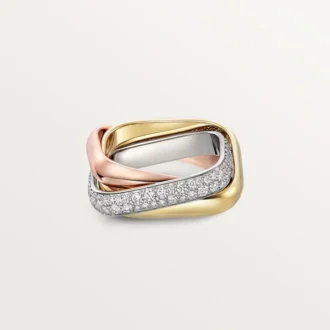 Trinity-Ring, kissenförmig, mittleres Modell, halb pavé-besetzt