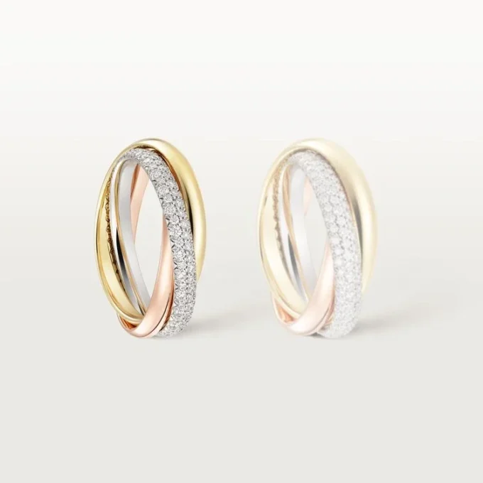 Trinity-Ring, kleines Modell, halb pavé-besetzt