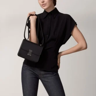 Umhängetasche, Mini, Double C de Cartier – Schwarzes Kalbsleder, Gold und schwarzes Emaille-Finish – Cartier